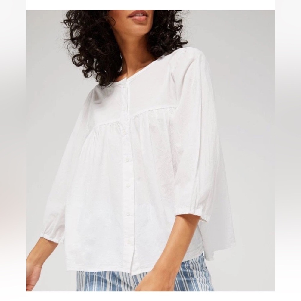 Anthropologie Lacausa 100% Cotton Button Down Babydoll Blouse Top S